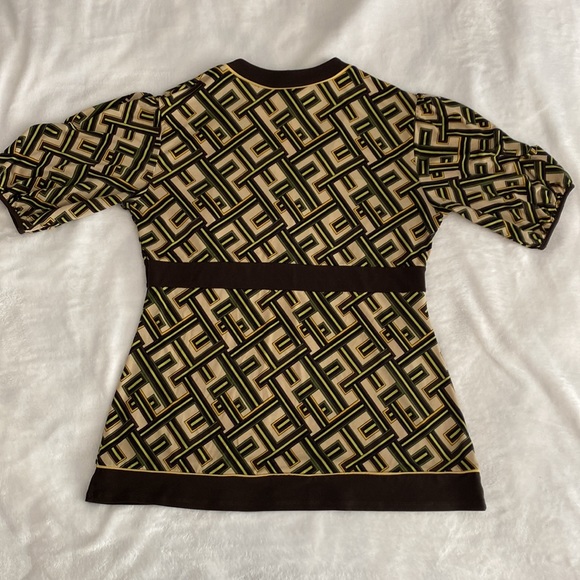 Ann Taylor LOFT geometric brown and green kimono style blouse - Picture 7 of 16